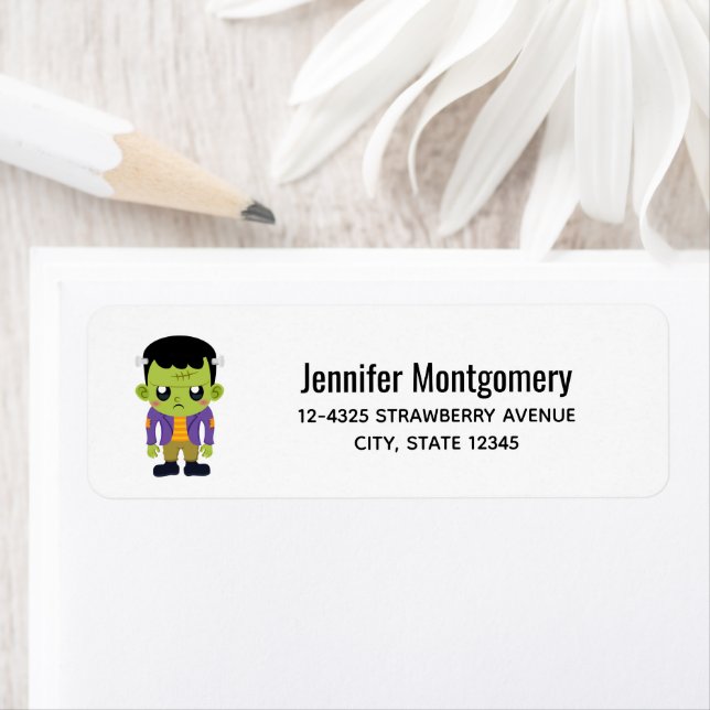 Green Frankenstein Monster Étiquette d'Halloween (En situation)