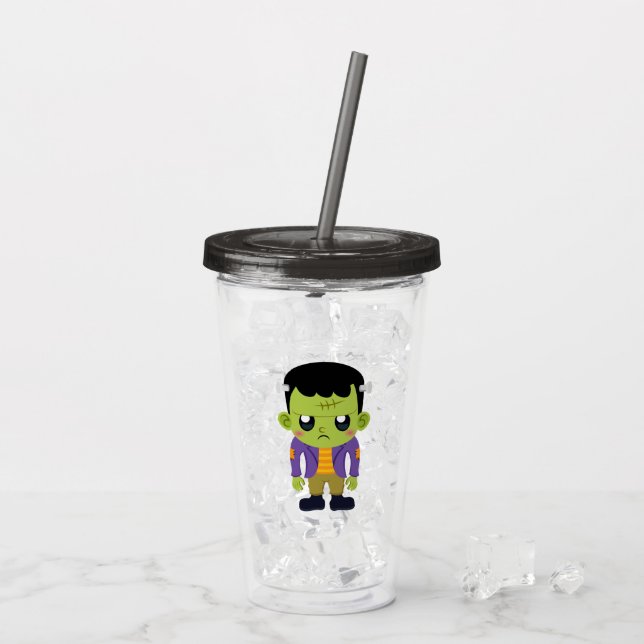 Green Frankenstein Monster Halloween Acryltrinkbecher (Rückseite Ice)