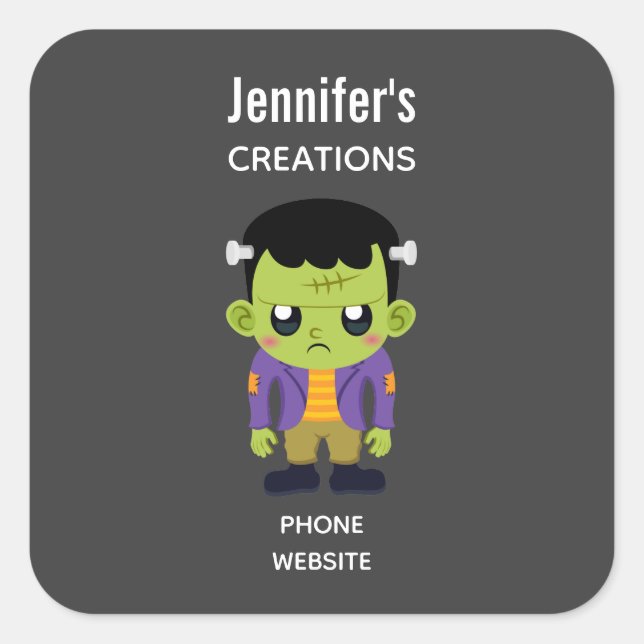 Green Frankenstein Monster Halloween Business Quadratischer Aufkleber (Vorderseite)