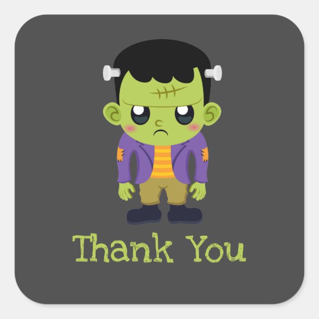 Green Frankenstein Monster Halloween Danke Quadratischer Aufkleber (Vorderseite)