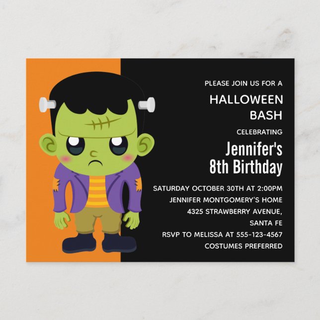 Green Frankenstein Monster Halloween Einladungspostkarte (Vorderseite)