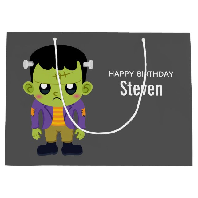 Green Frankenstein Monster Halloween Große Geschenktüte (Vorderseite)