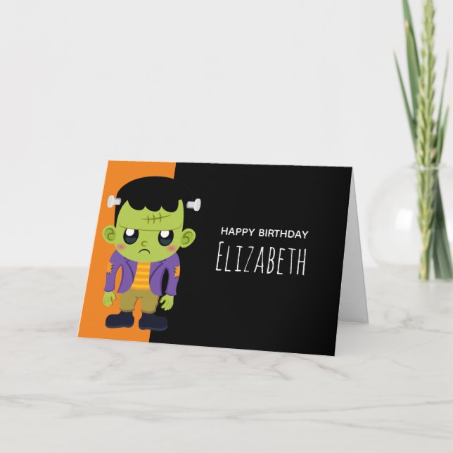 Green Frankenstein Monster Halloween Karte (Vorderseite)