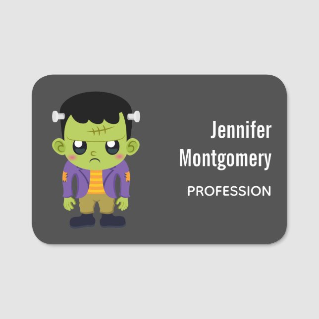 Green Frankenstein Monster Halloween Namensschild (Vorderseite)