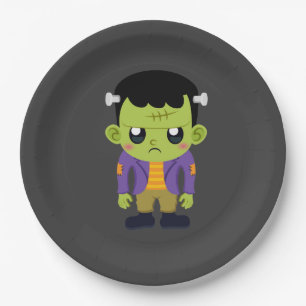 Green Frankenstein Monster Halloween Paper Plate Pappteller
