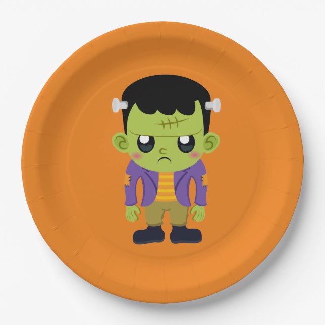 Green Frankenstein Monster Halloween Pappteller (Vorderseite)