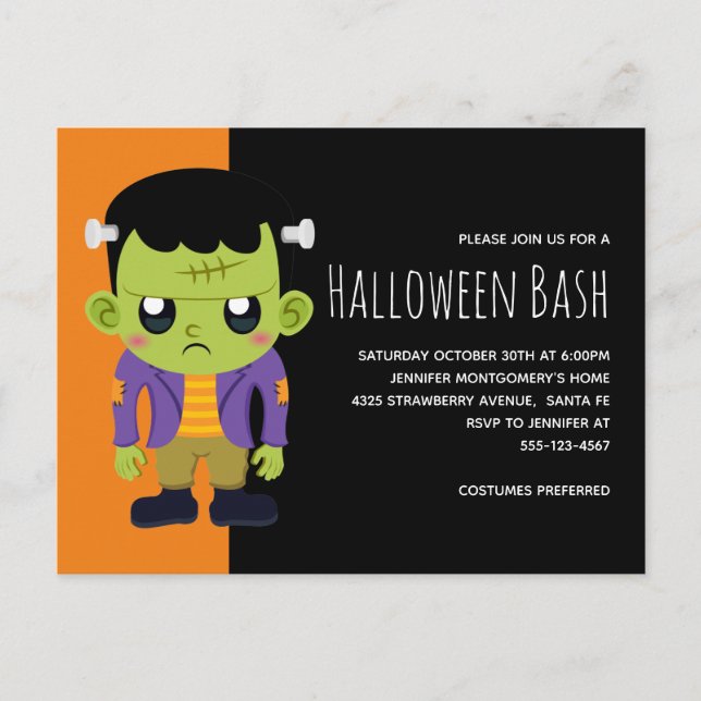 Green Frankenstein Monster Halloween-Party Einladungspostkarte (Vorderseite)