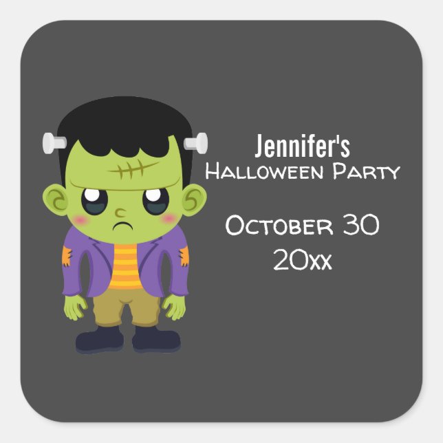 Green Frankenstein Monster Halloween-Party Quadratischer Aufkleber (Vorderseite)