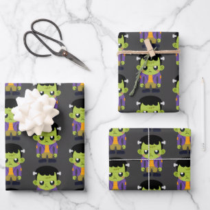 Green Frankenstein Monster Halloween Pattern Geschenkpapier Set