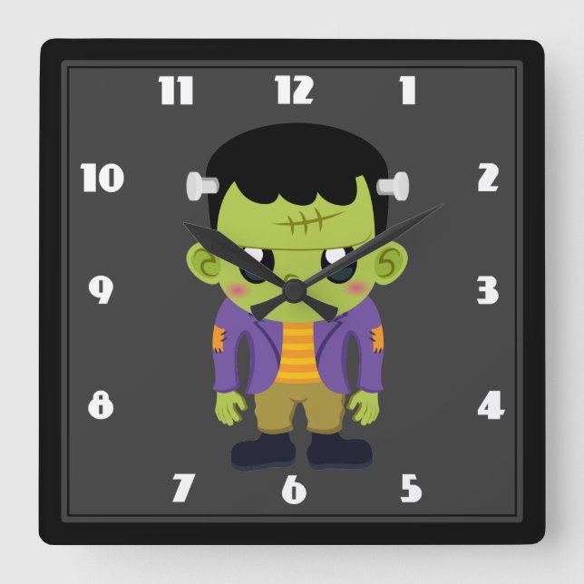 Green Frankenstein Monster Halloween Quadratische Wanduhr (Vorderseite)