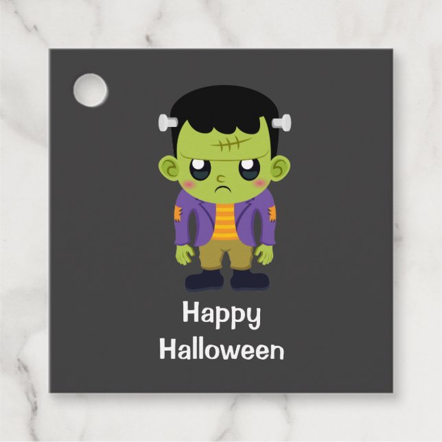 Green Frankenstein Monster Happy Halloween Geschenkanhänger (Vorderseite)