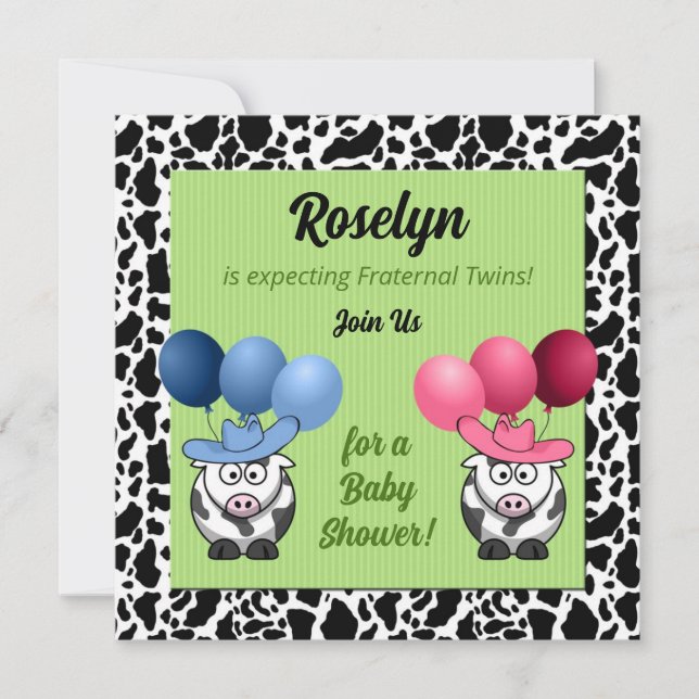 Green Fraternal Twins Baby Dusche Einladung (Vorderseite)