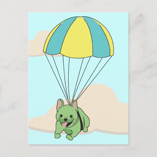 Green French Bulldog Umbrella Fun Postkarte (Vorderseite)