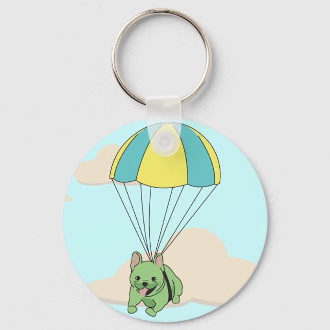 Green French Bulldog Umbrella Fun Schlüsselanhänge Schlüsselanhänger (Vorderseite)