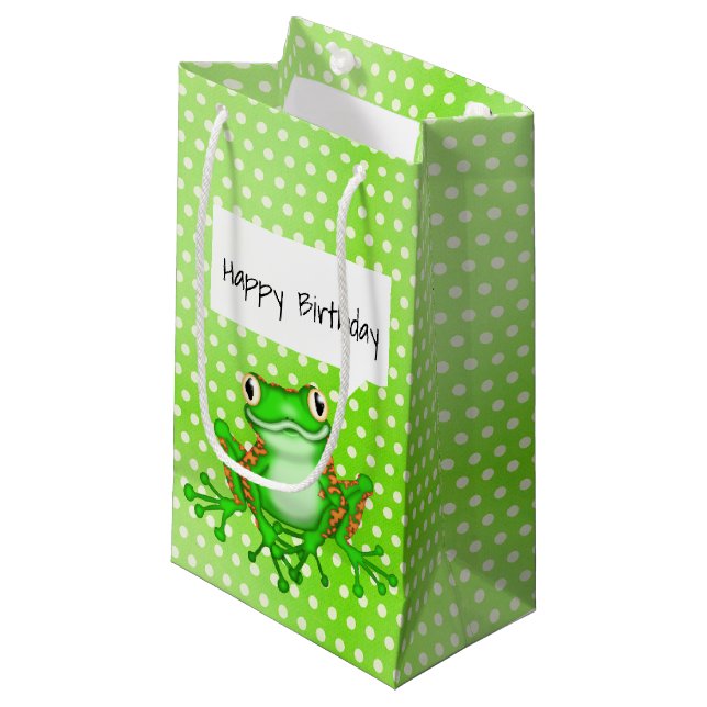 Green Frog auf Polka Dots Kleine Geschenktüte (Vorderseite Schrägansicht)