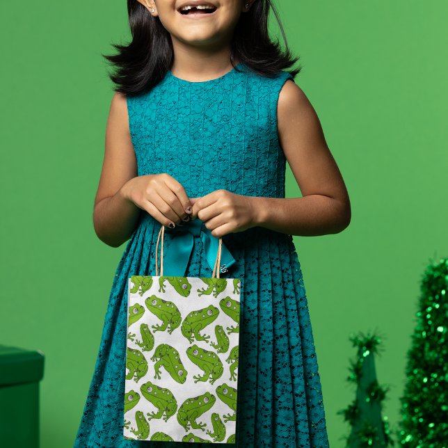 Green Frog Cartoon Mittlere Geschenktüte (gift bag, birthday surprise gift bag, teddy bear gift bag, wine gift bag, travel bag, use and throw )