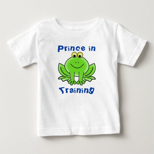 Green Frog Cartoon "Prince in Training" Baby T-shirt (Vorderseite)