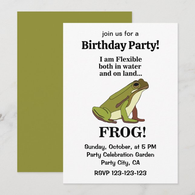 Green Frog Funny Birthday Party Einladung (Vorne/Hinten)