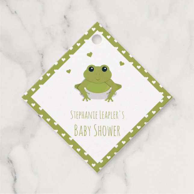 Green Frog Hearts Name Baby Shower Geschenkanhänger (Vorderseite)
