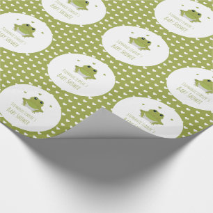 Green Frog Hearts Name Babydusche Geschenkpapier