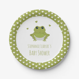 Green Frog Hearts Name Babydusche Pappteller