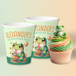 Green Frog und Orange Boba Bubble Tee Party Pappbecher