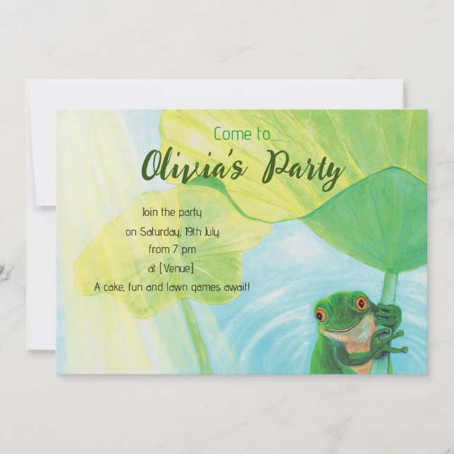 Green Frog Under Lily Pad Party Einladung (Vorderseite)