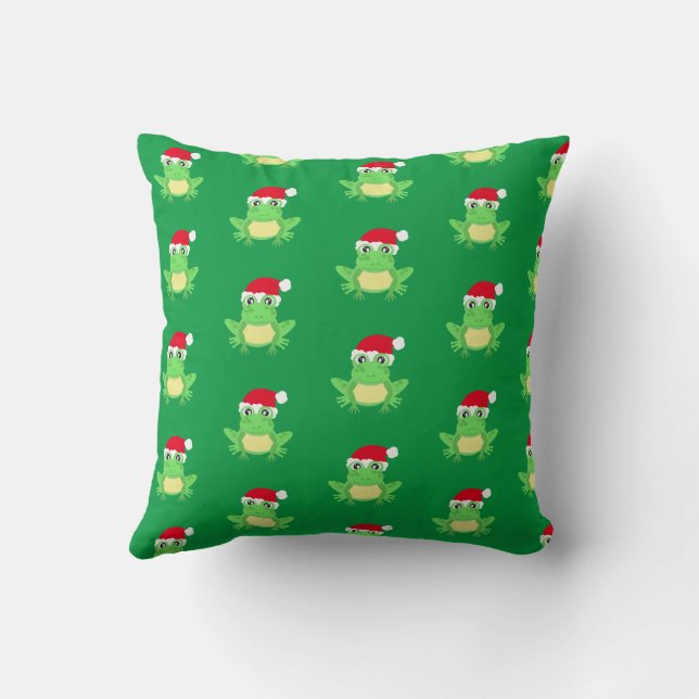 Green Frog Weihnachtsmannmütze Cartoon Pattern Neu Kissen (Rückseite)