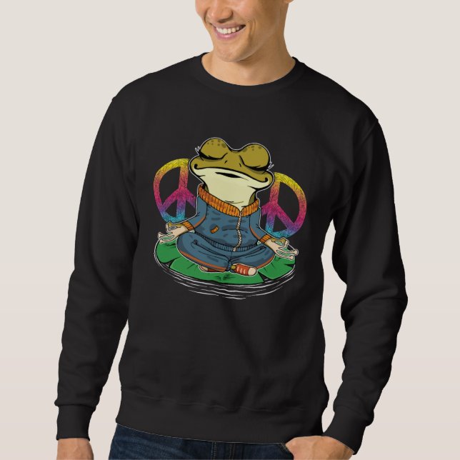 Green Frog Yoga Meditation & Peace Sign Tie Dye Fr Sweatshirt (Vorderseite)