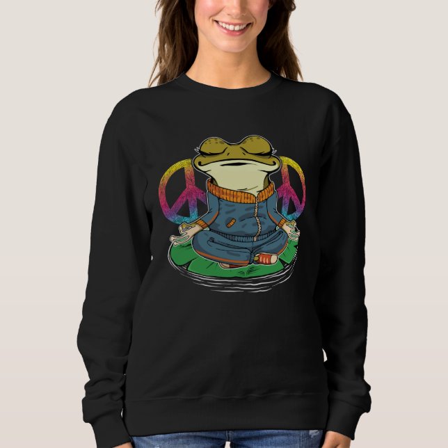 Green Frog Yoga Meditation & Peace Sign Tie Dye Fr Sweatshirt (Vorderseite)