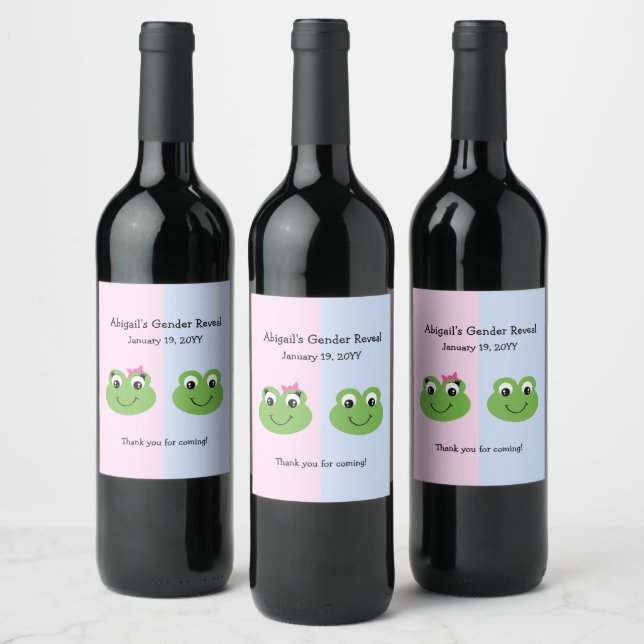 Green Frogs Gender Reveal Baby Shower Weinetikett (Flaschen)