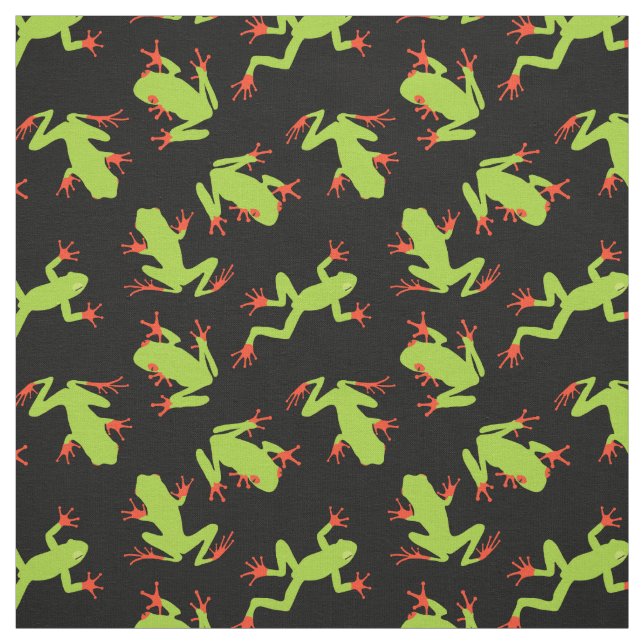 Green Frogs Pattern auf Schwarz Stoff (Muster)