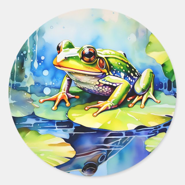 Green Frosch Watercolor Runder Aufkleber (Vorderseite)