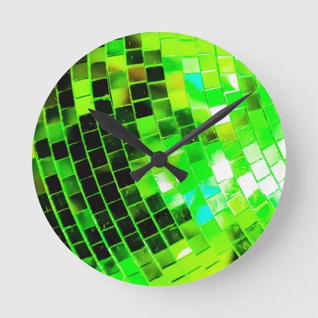 Green Funky Disco Ball Runde Wanduhr (Vorderseite)