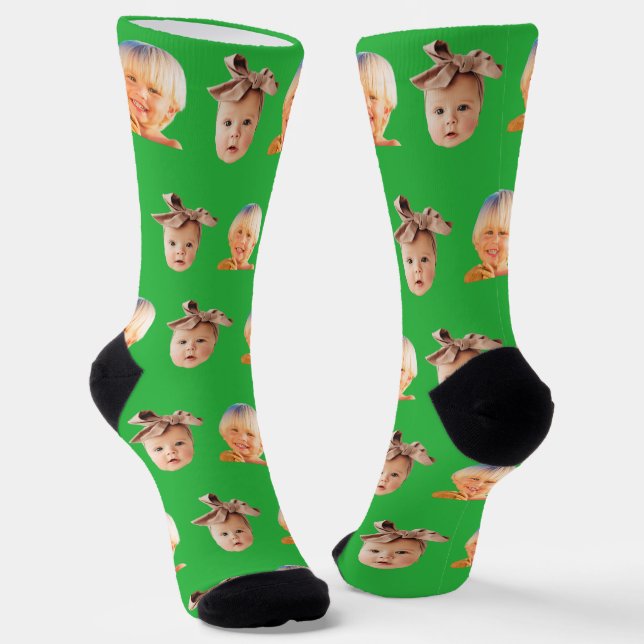 Green Funny Custom 2 Face Foto Vater Socken (Gewinkelt)