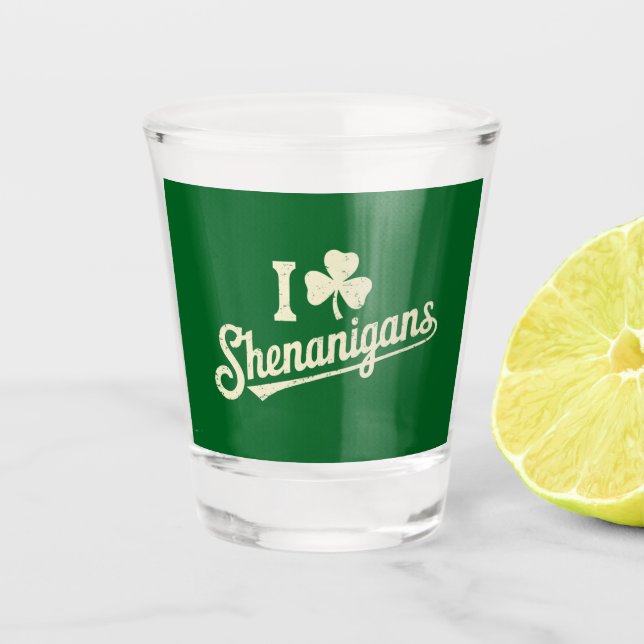 Green Funny Irish Patty's Kleeblatt Saint Patricks Schnapsglas (Vorderseite)