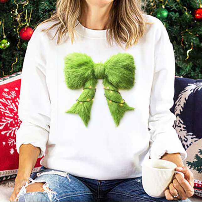 Green Furry Weihnachtsbow mit Lichtern Sweatshirt (Von Creator hochgeladen)