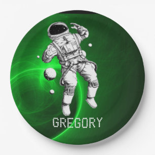 Green Galaxy Astronaut Personalisiert Pappteller