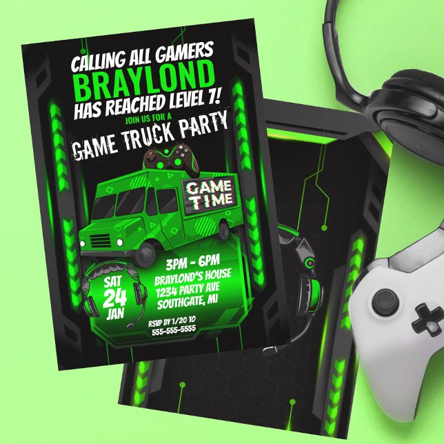 Green Game Truck Invitation de fête d'anniversaire (Créateur téléchargé)