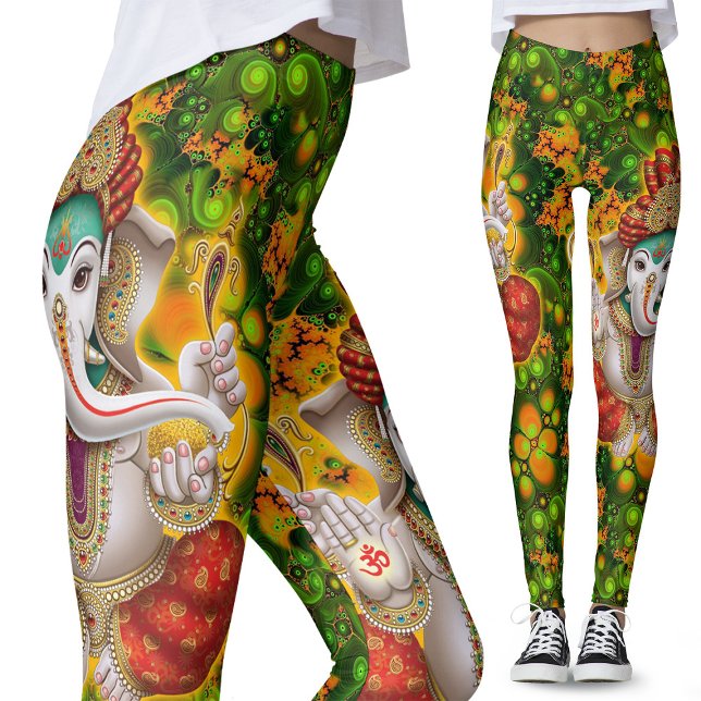 Green Ganesh God Hippie Boho Psychedelic Festival Leggings (Von Creator hochgeladen)