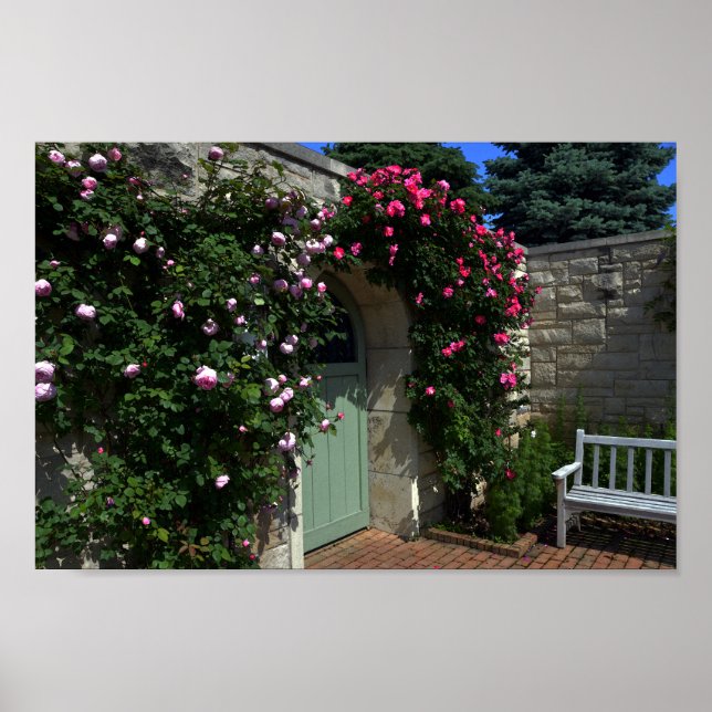 Green Garden Gate with Bench Poster (Vorne)