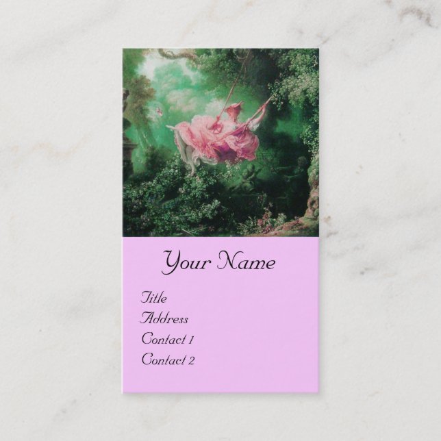 Green Garden, Pink Rokoko Lady on Swing Monogram Visitenkarte (Vorderseite)
