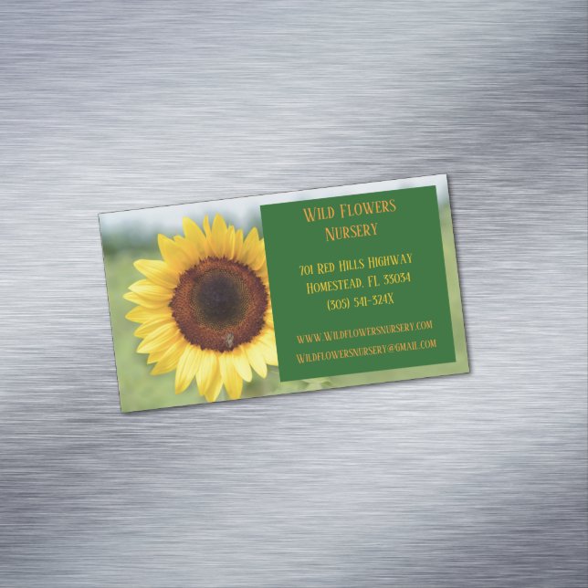 Green Gardener Landscaper Florist Sonnenblume Magnetische Visitenkarte (Beispiel)