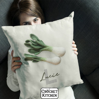 Green Gardener Minimalistisch Crochet Leeks Name Kissen