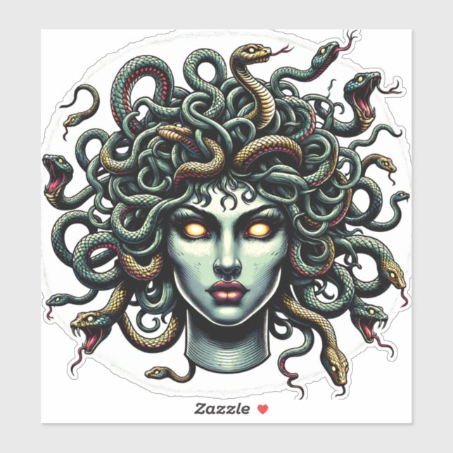 Green Gazing Medusa Kopf voller Schlangen Aufkleber (Blatt)