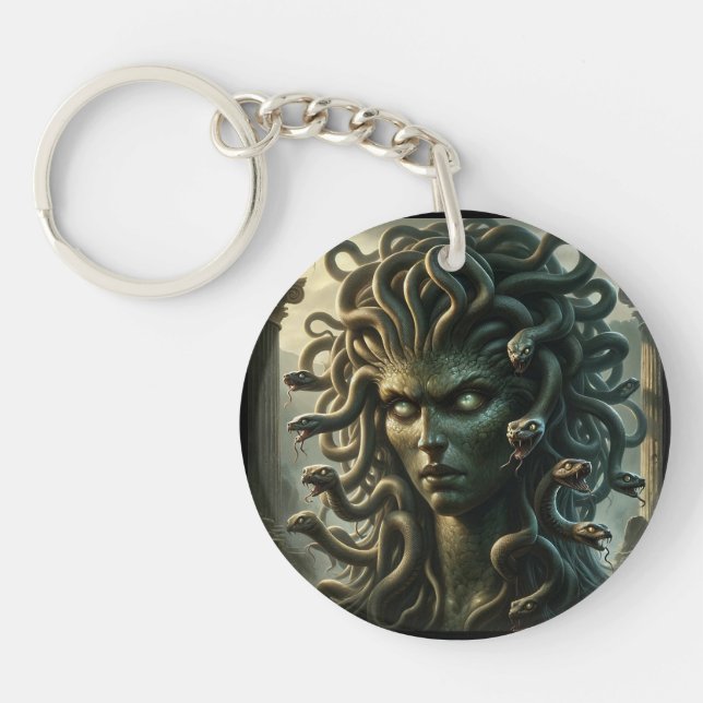Green Gazing Medusa Kopf voller Schlangen Schlüsselanhänger (Vorderseite)
