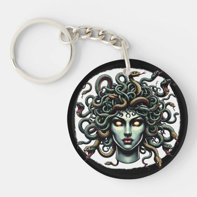 Green Gazing Medusa Kopf voller Schlangen Schlüsselanhänger (Vorderseite)