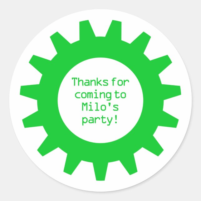 Green Gear Geburtstagsparty Danke Stickers (Vorderseite)