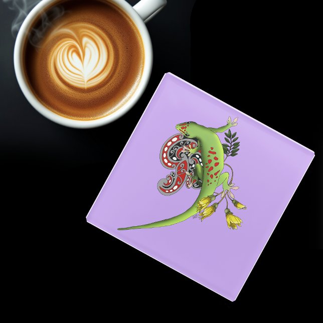 Green Gecko Tribal Lila Glasuntersetzer (Von Creator hochgeladen)
