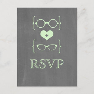 Green Geeky Glasses Chalkboard UAWG Postcard Einladungspostkarte